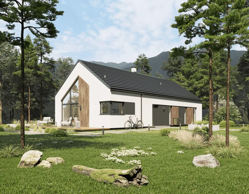 Atrakcyjna Stodoła AS100 — wizualizacja, widok z ogrodu